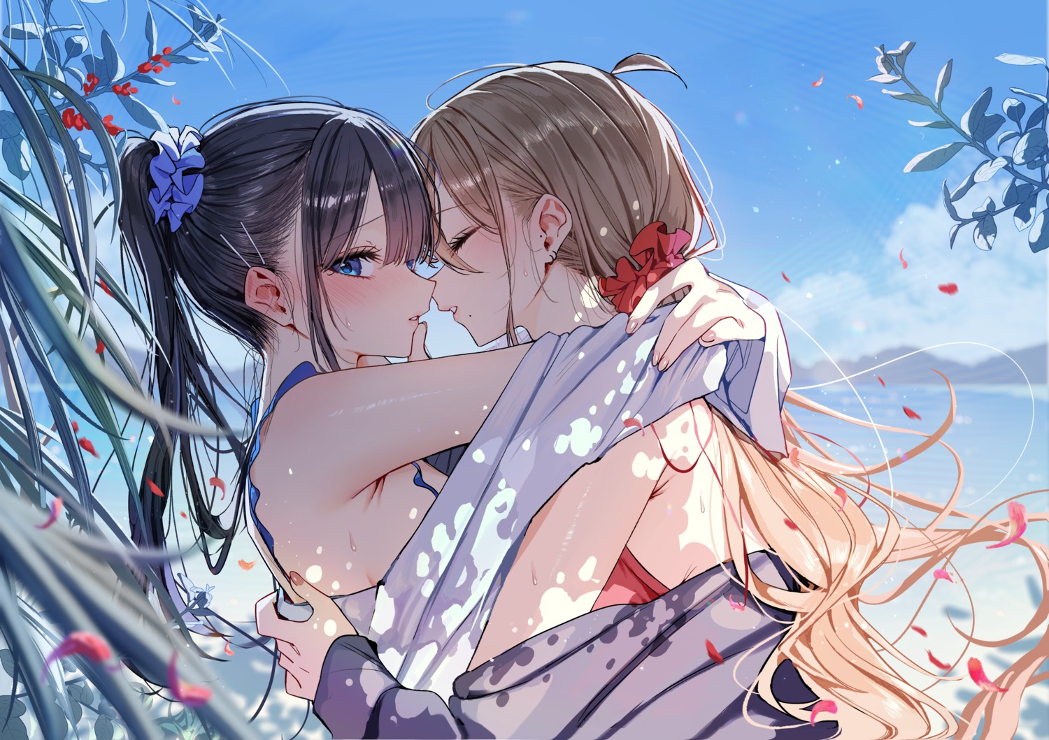 kudou_eru, see_through, swimsuits, wet, yuri