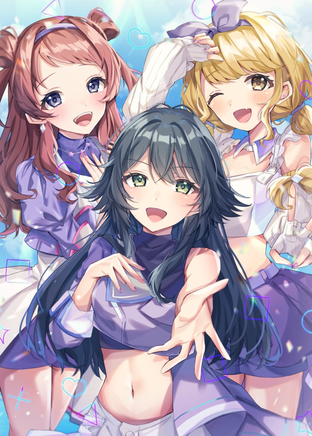 fujita_kotone, gakuen_idolm@ster, hanami_saki, sorashima, the_idolm@ster, tsukimura_temari, uniform