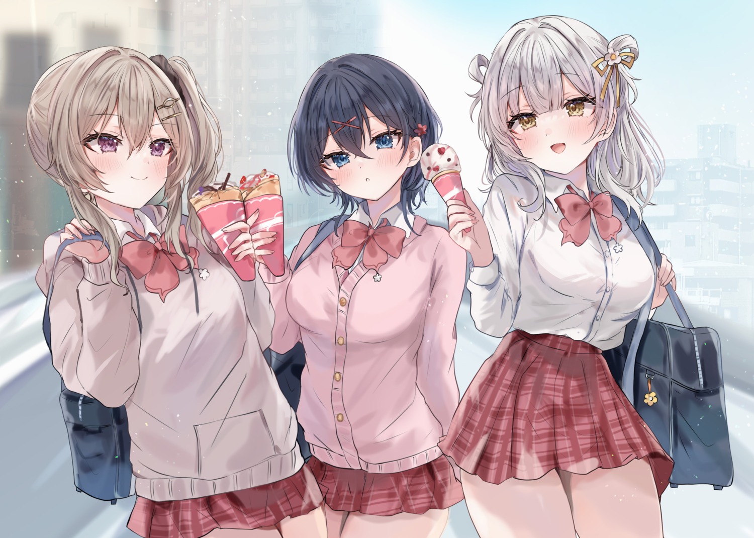 maihara_kaede, maruro, seifuku, sweater, takeuchi_yuzuri, yamashita_kurumi