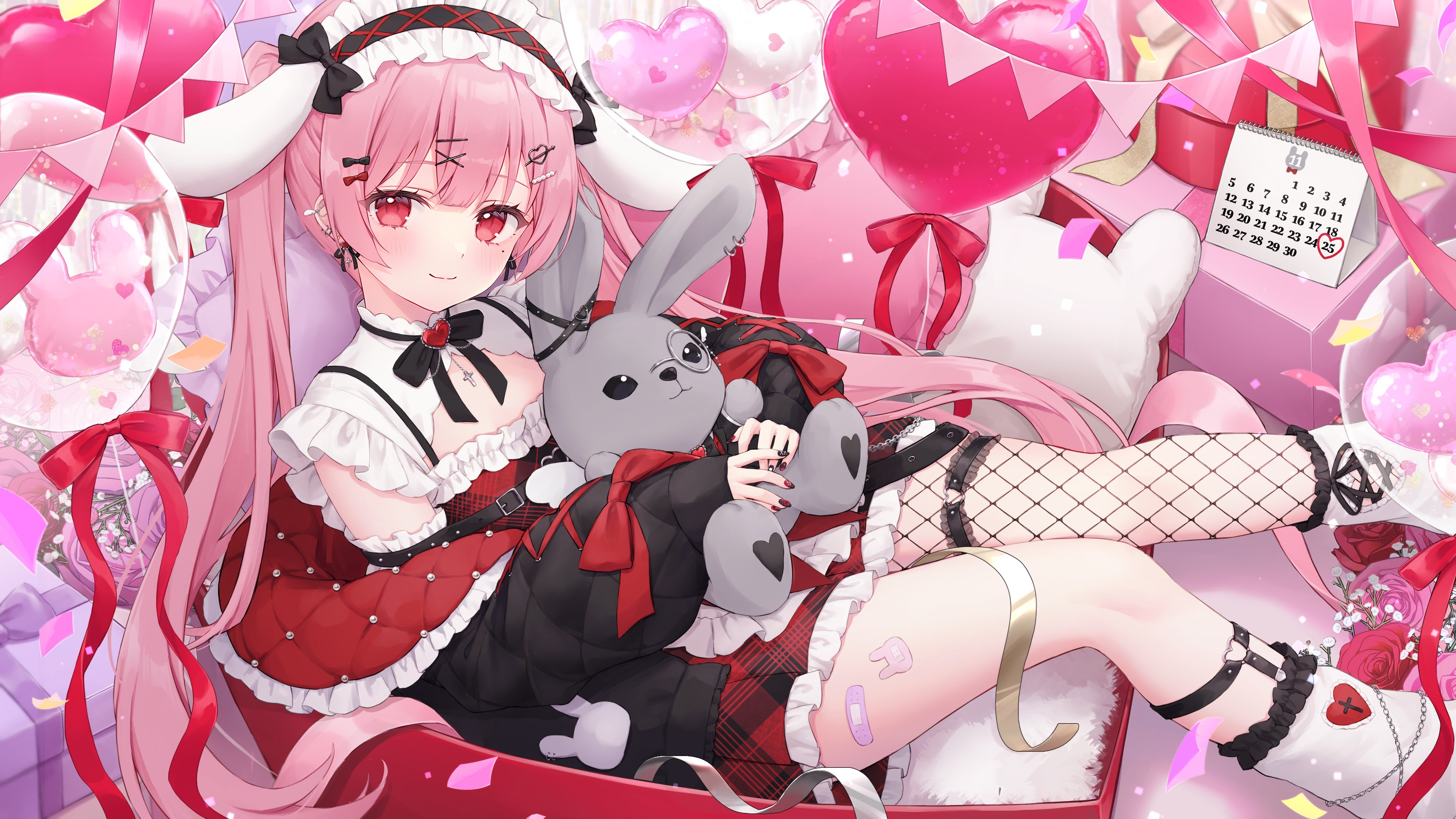 amatsuka_eru, animal_ears, bandaid, bunny_ears, fishnets, garter, indie_virtual_youtuber, maid