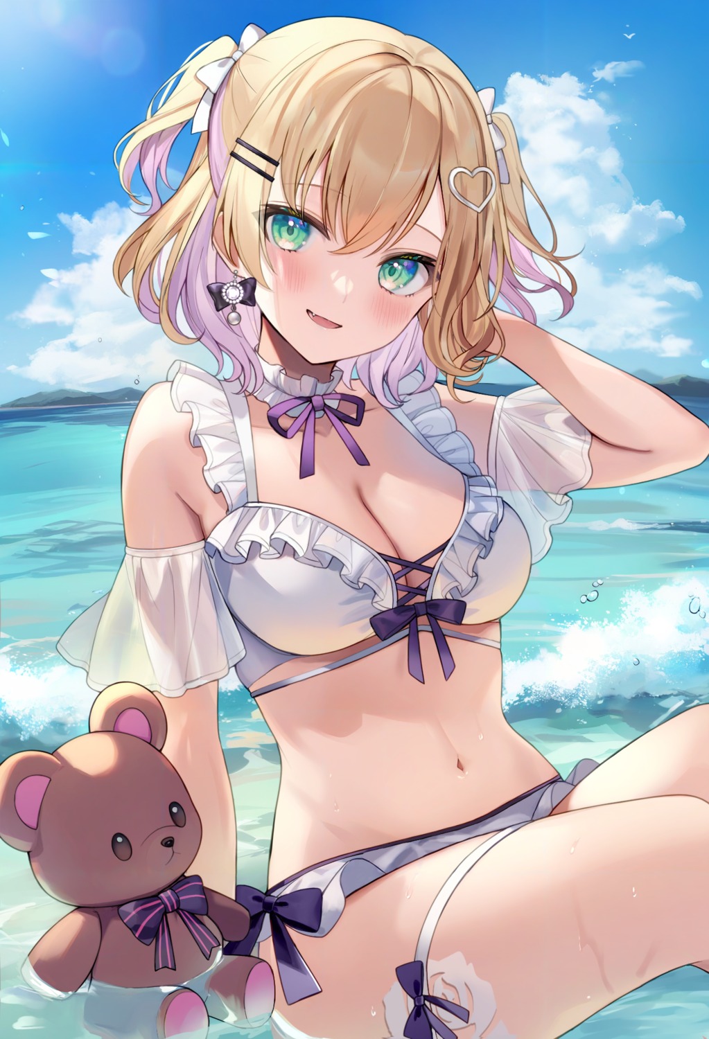 aria_(ariacue), bikini, garter, iris_black_games, kurumi_noah, see_through, swimsuits, tattoo, vspo!, wet