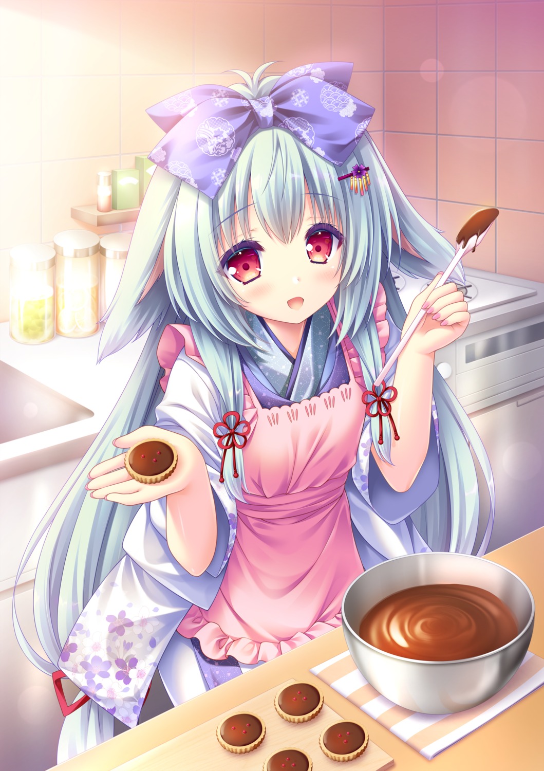 animal_ears, kimono, lump_of_sugar, moekibara_fumitake, tarumi_konoha, valentine, yorite_konoha_wa_kurenai_ni