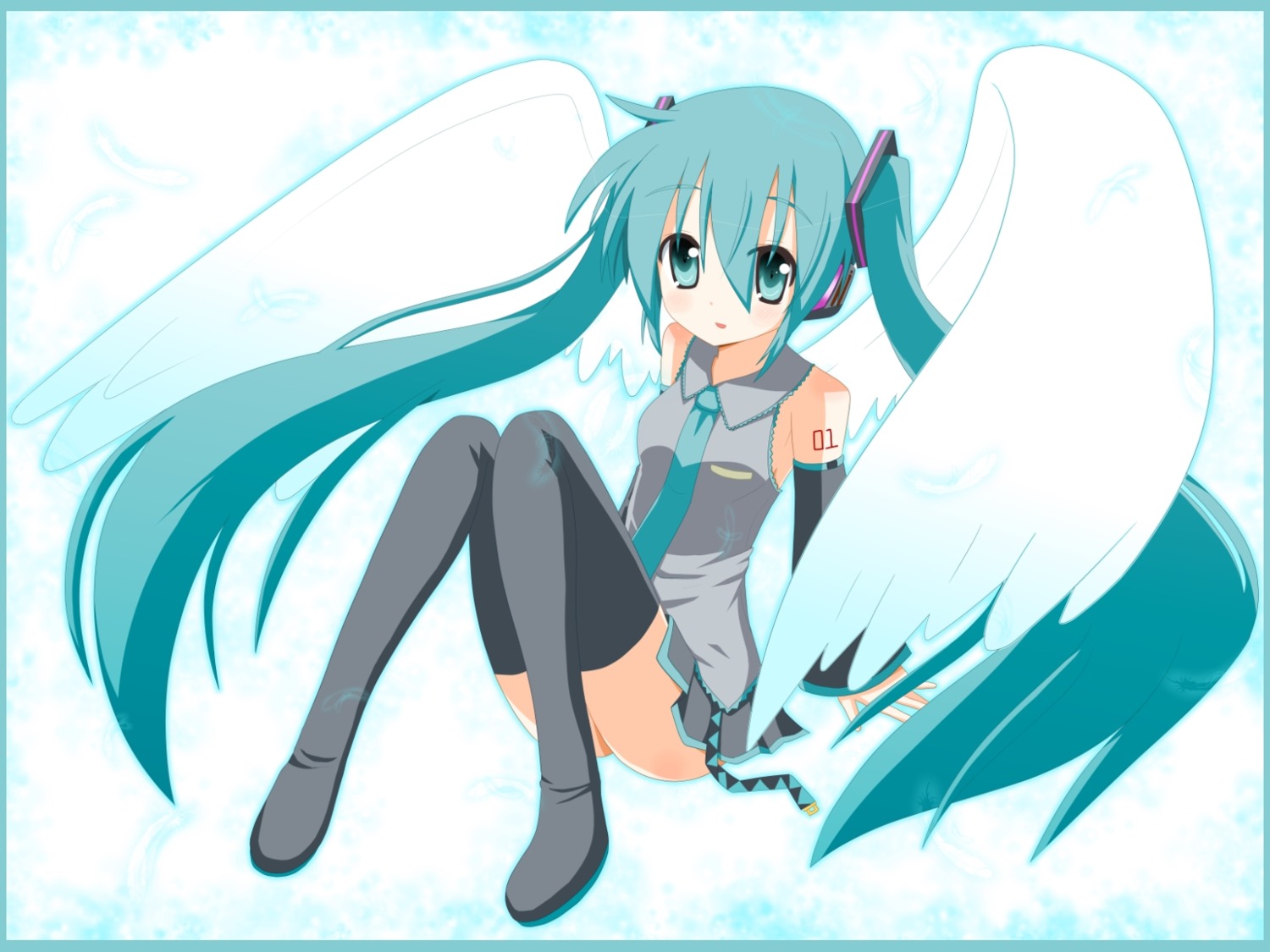 hatsune_miku, minami, thighhighs, vocaloid, wallpaper, wings