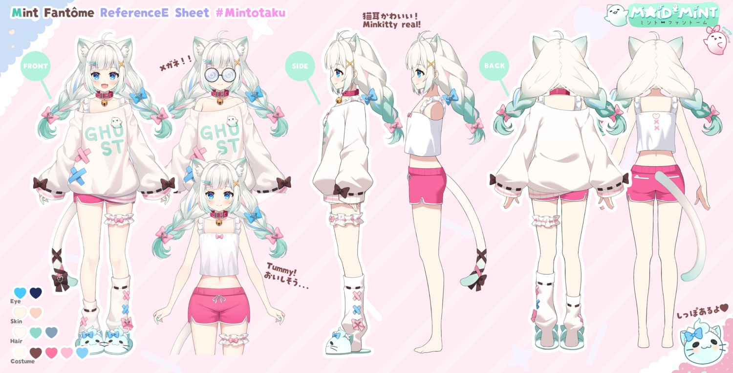animal_ears, ayamy, character_design, garter, indie_virtual_youtuber, megane, mint_fantome, nekomimi