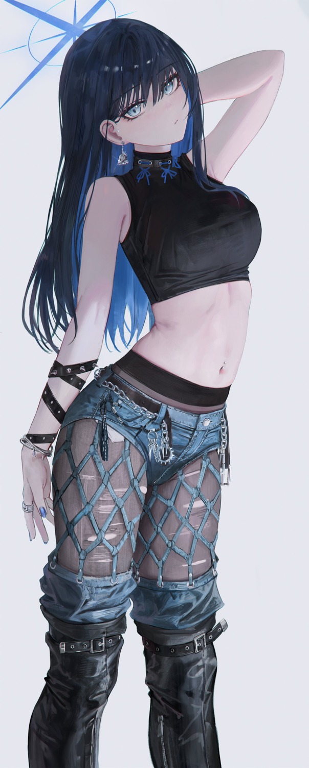 blue_archive, fishnets, flippy_(cripine111), garter, halo, joumae_saori, pantyhose, thighhighs
