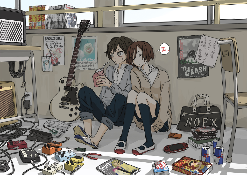 arakawa_(aintnoroom), guitar, seifuku