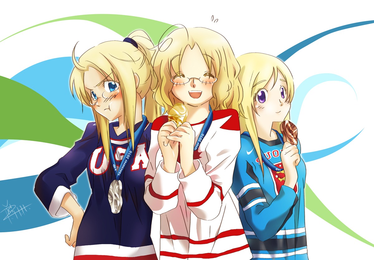 america, canada, finland, hetalia_axis_powers, megane, piggy_ho_ho