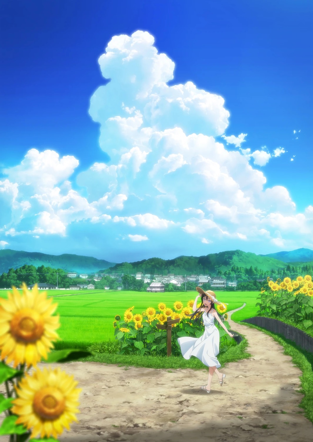 dress, heels, landscape, nikaidou_haruki, skirt_lift, summer_dress, tagme, tenkou_saki_no_seiso_karen_na_bishoujo_ga_mukashi_danshi_to_omotte_issho_ni_asonda_osananajimi_datta_ken