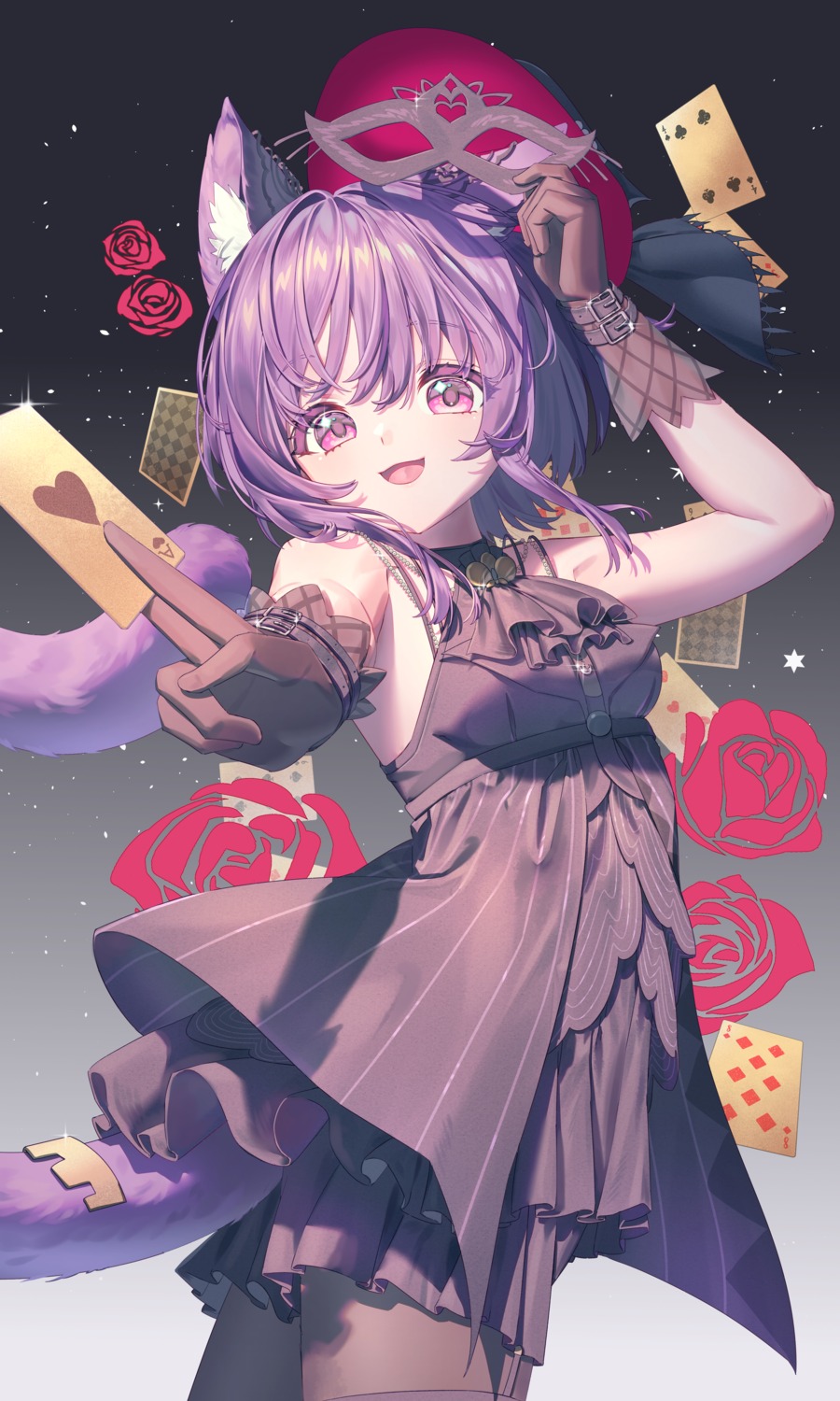animal_ears, bang_dream!, bang_dream!_ave_mujica, dress, luo_xiansheng_mr_loky, nekomimi, pantyhose, tail, yuutenji_nyamu