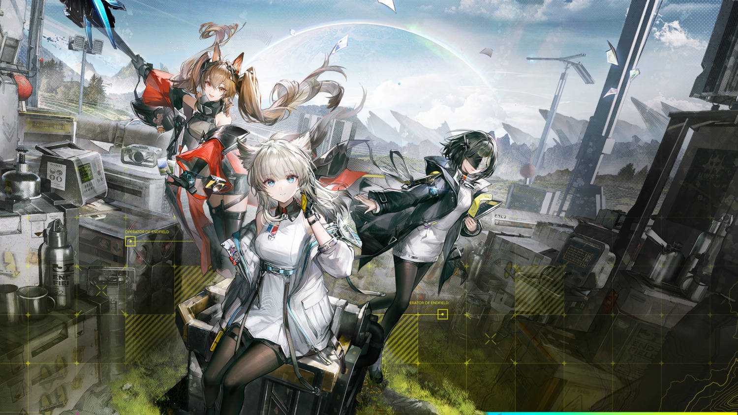 angelina_(arknights), animal_ears, arknights, arknights:_endfield, endministrator_(female), garter, pantyhose, perlica_(arknights)