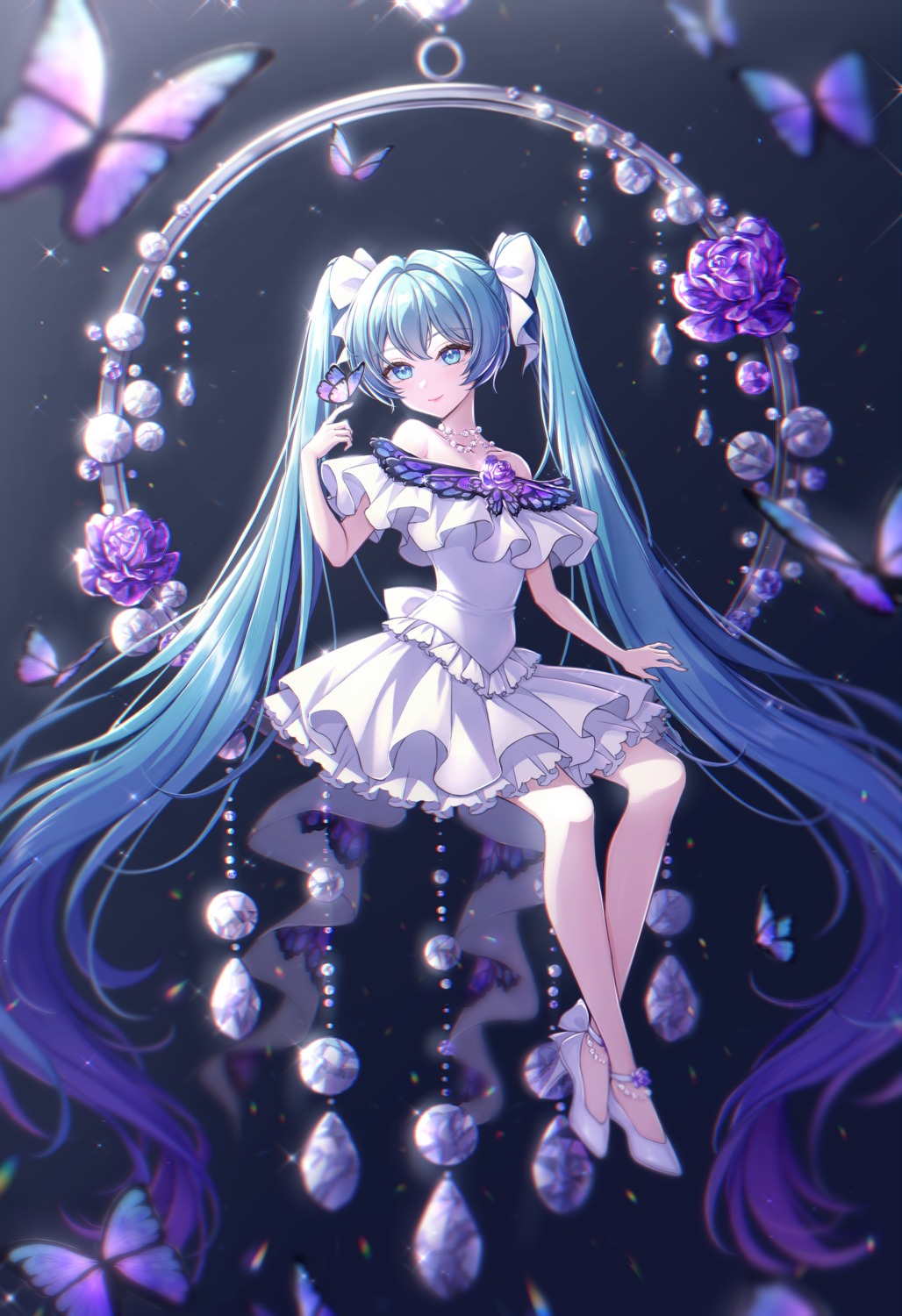 dress, hatsune_miku, heels, iyar, no_bra, vocaloid