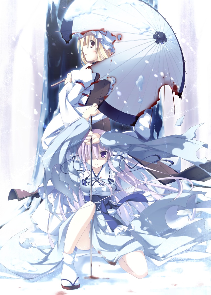 blood, saigyouji_yuyuko, t-ray, touhou, yakumo_yukari