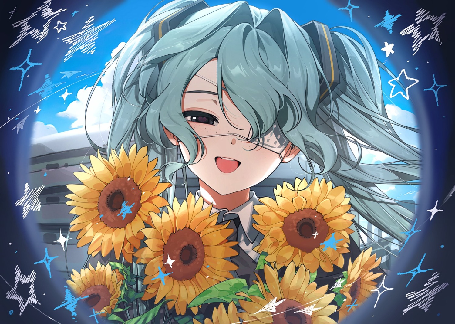 eyepatch, hatsune_miku, monitoring_(vocaloid), seifuku, tagme, vocaloid