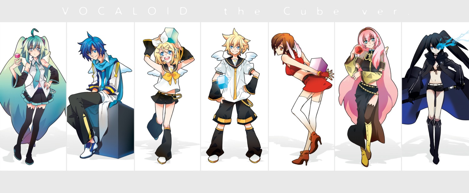 ayto, bikini_top, black_rock_shooter, black_rock_shooter_(character), hatsune_miku, kagamine_len, kagamine_rin, kaito, megurine_luka, meiko, swimsuits, thighhighs, vocaloid, wings