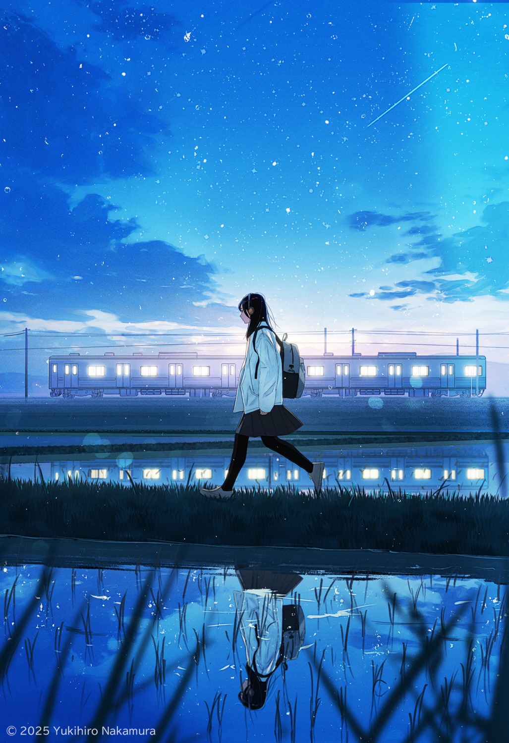 headphones, landscape, nakamura_yukihiro, seifuku