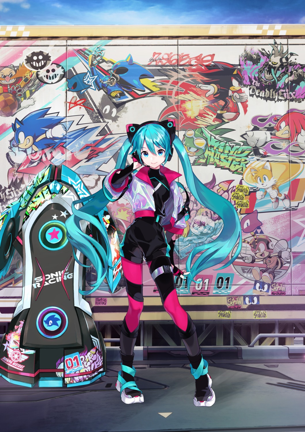 animal_ears, crossover, garter, hatsune_miku, headphones, pantyhose, sonic_racing:_crossworlds, tagme, vocaloid