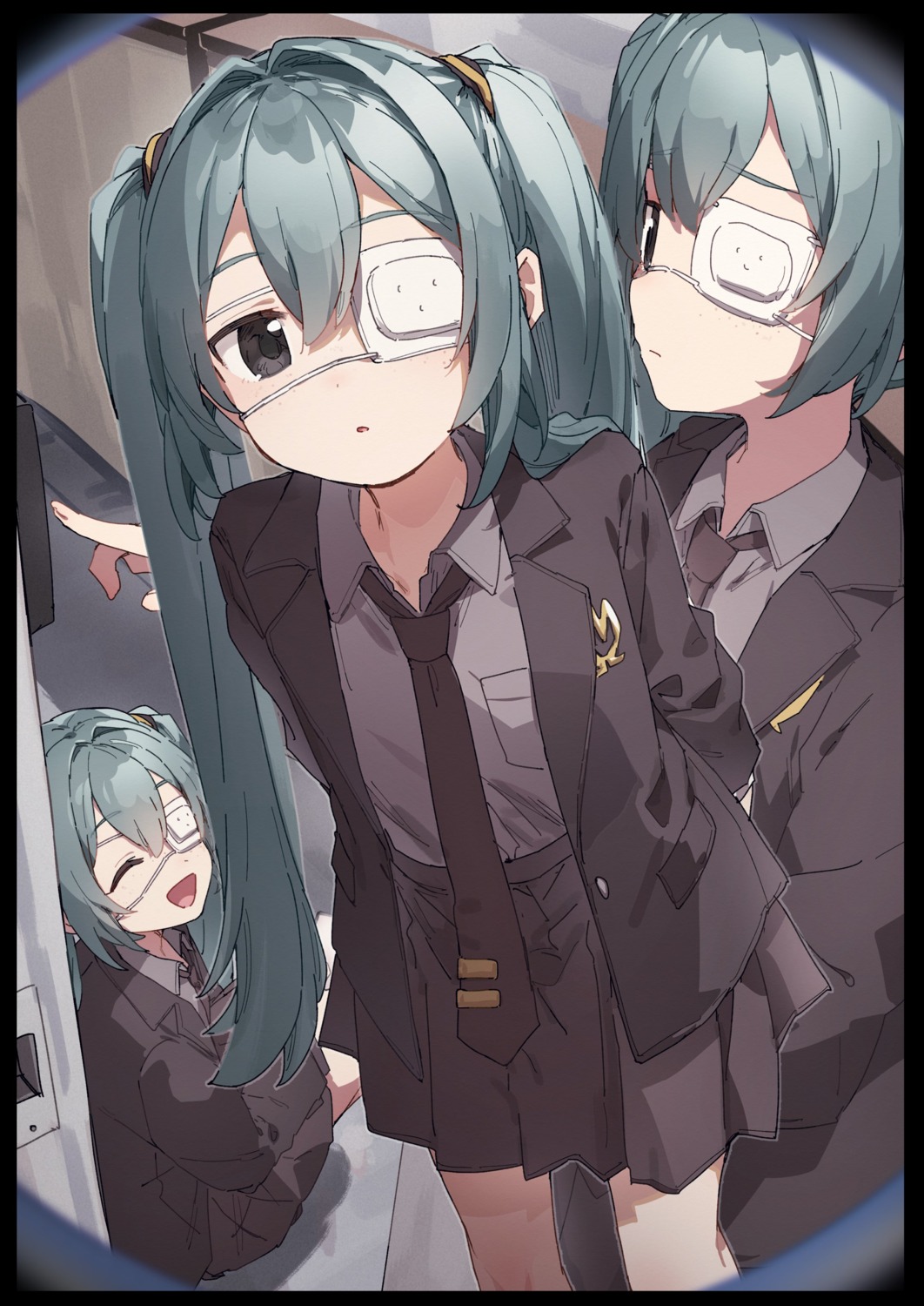 eyepatch, hatsune_miku, kusaka_shi, monitoring_(vocaloid), seifuku, vocaloid