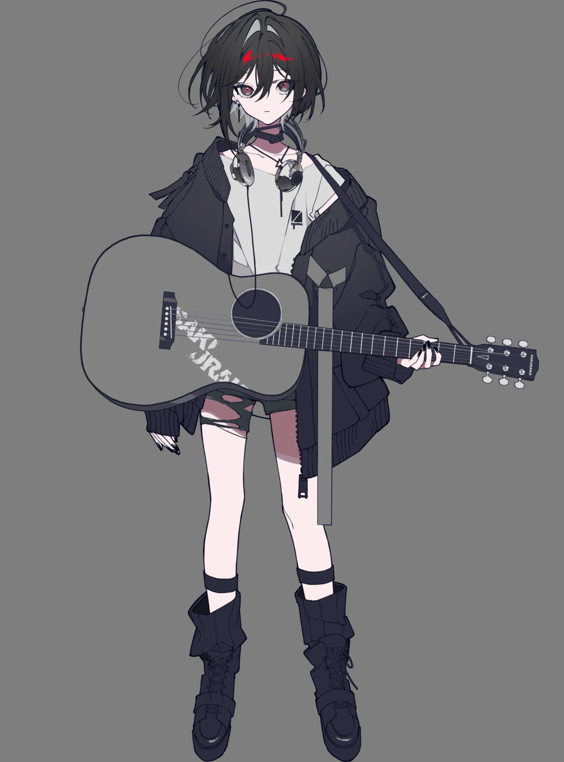 guitar, headphones, mochizuki_kei, sakurako_(utahime_dream), torn_clothes, transparent_webp, utahime_dream