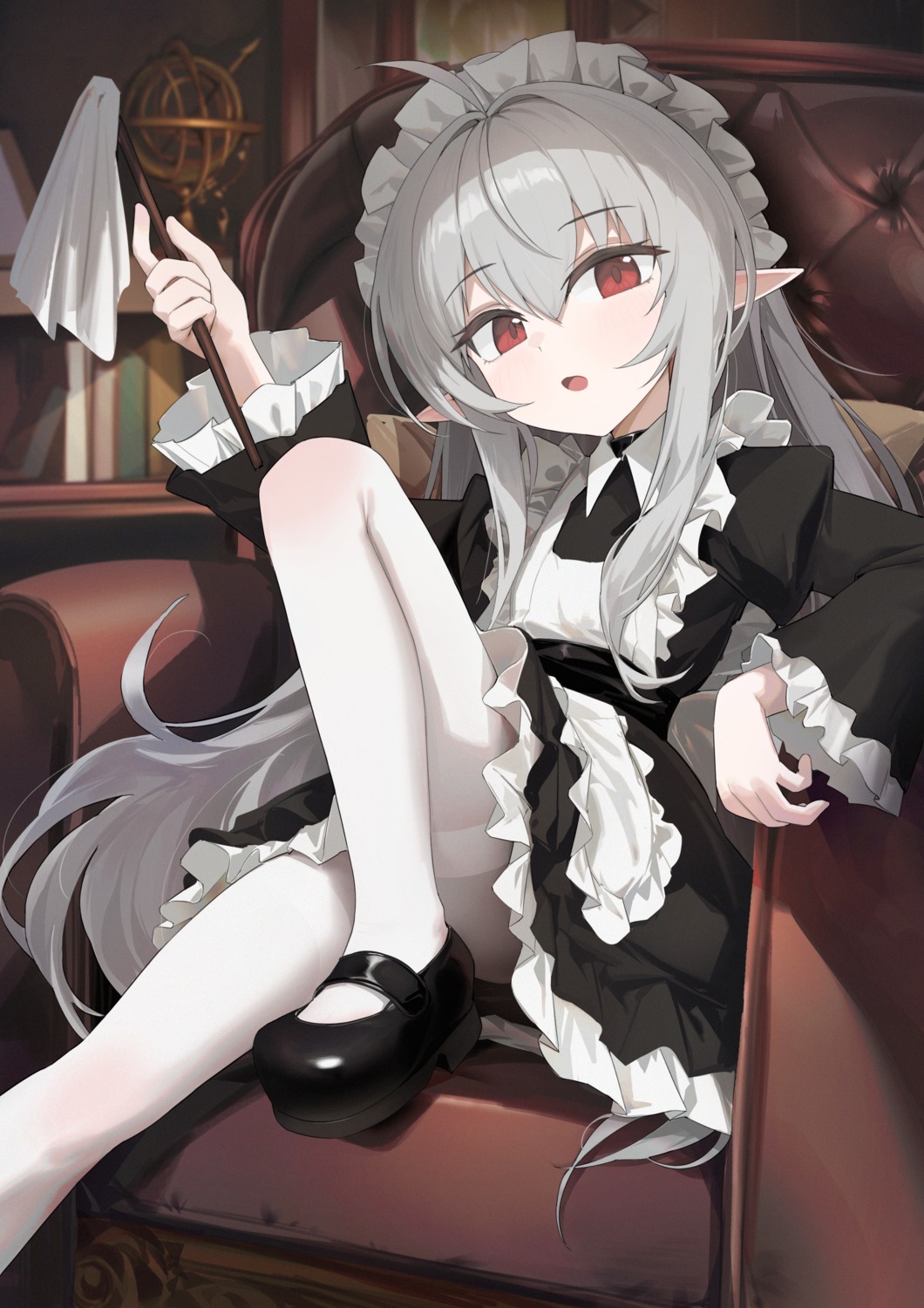 maid, pantyhose, pointy_ears, skirt_lift, ye_yemail