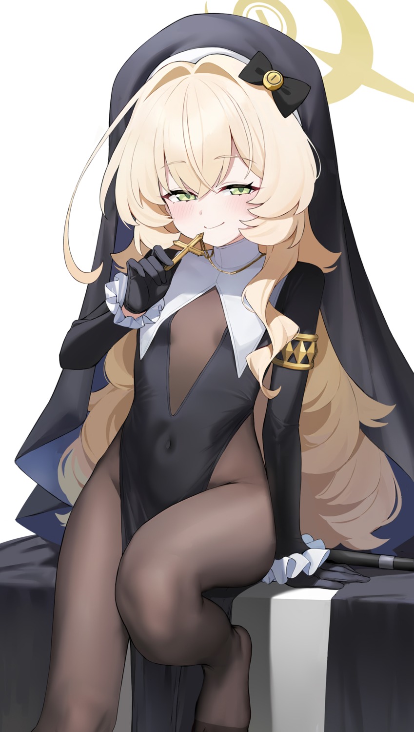 blue_archive, bodysuit, dombear, halo, nun, professor_niyaniya