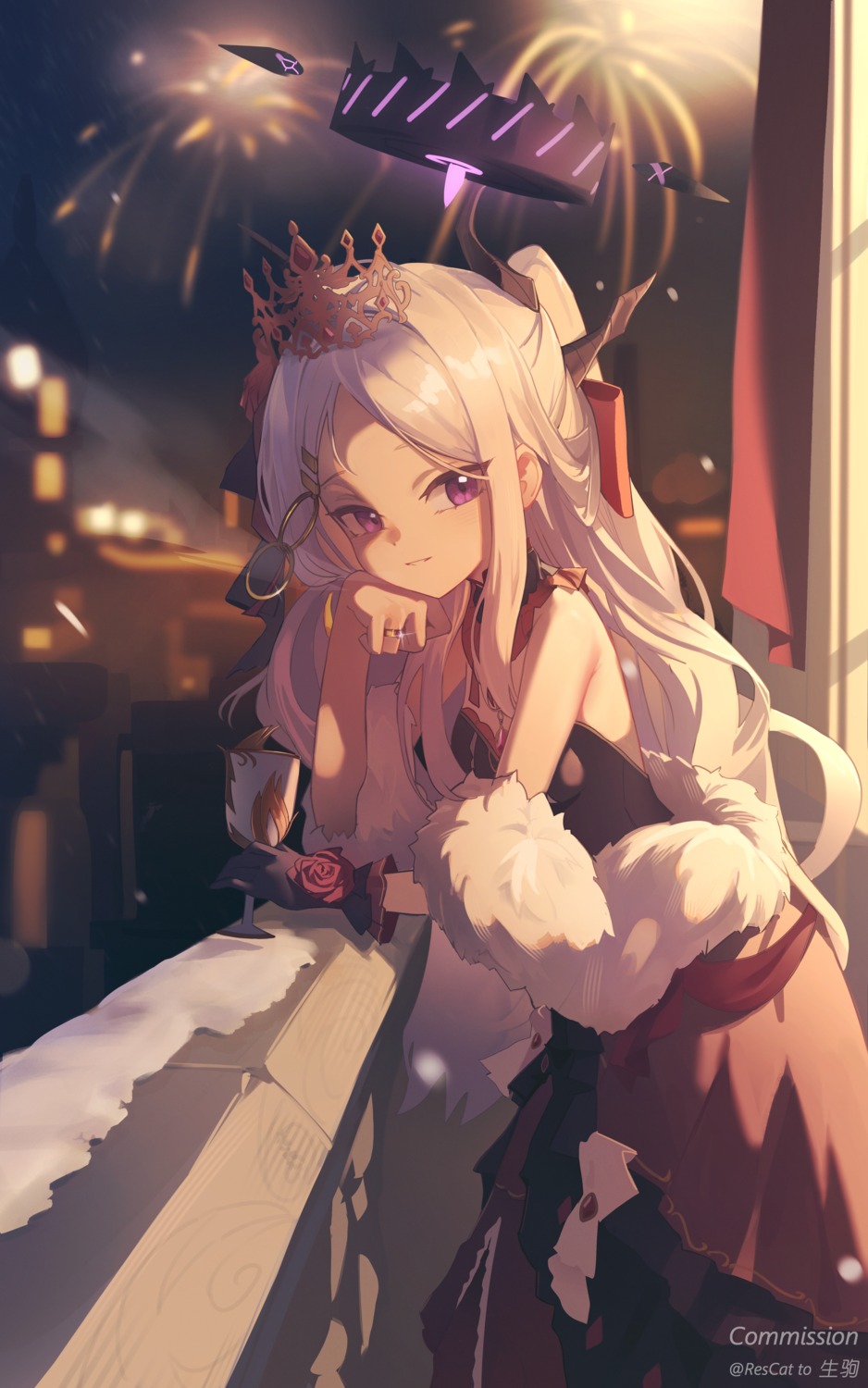 blue_archive, dress, halo, horns, no_bra, rescat, sorasaki_hina