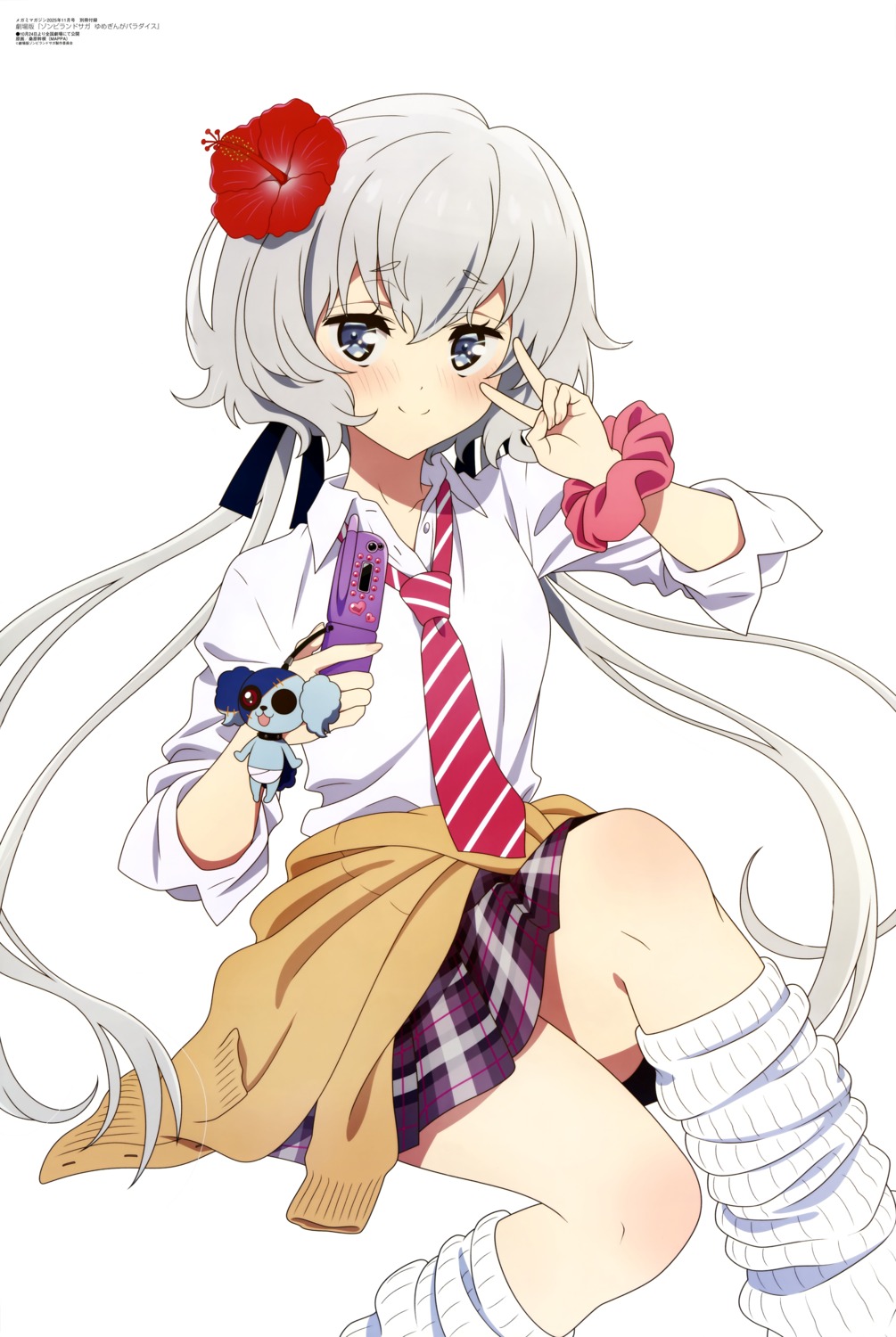 konno_junko, kuwahara_mikine, seifuku, skirt_lift, sweater, zombieland_saga