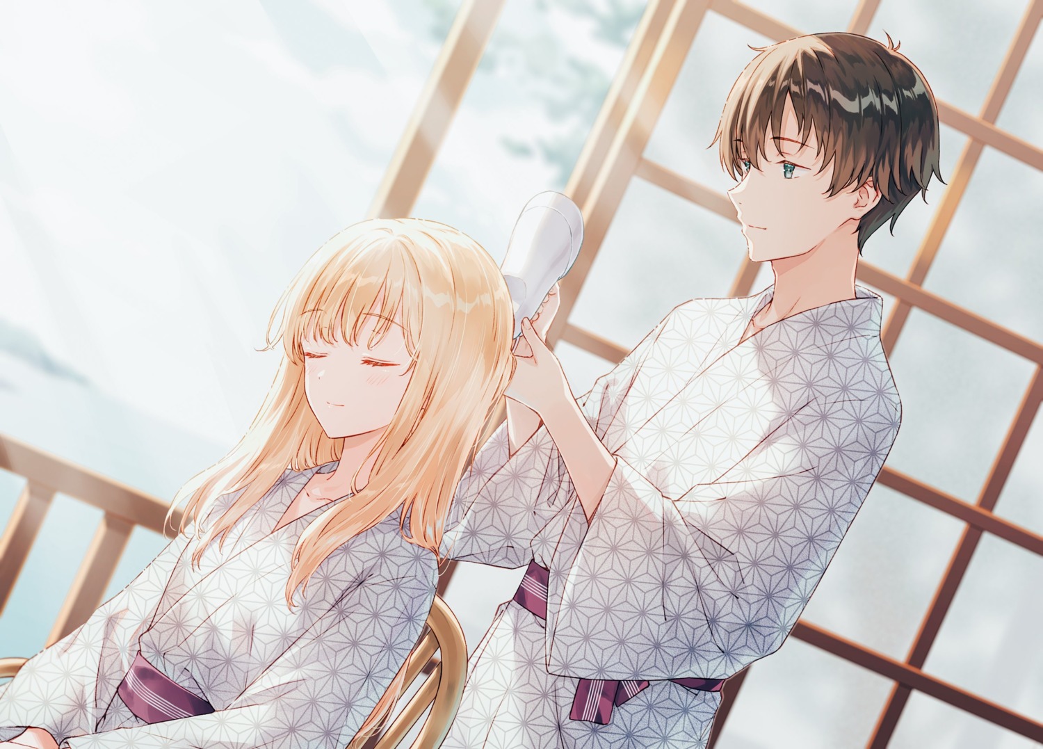 asamura_yuuta, ayase_saki, gimai_seikatsu, hiten, yukata