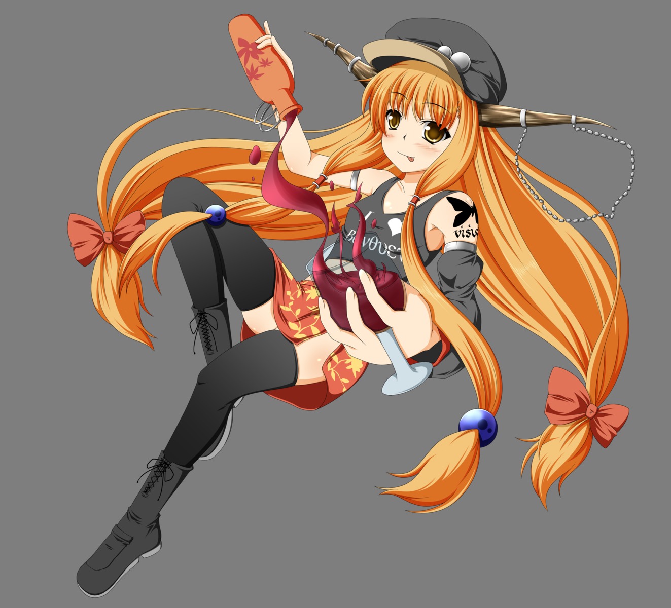 haru-yua, horns, ibuki_suika, thighhighs, touhou, transparent_png