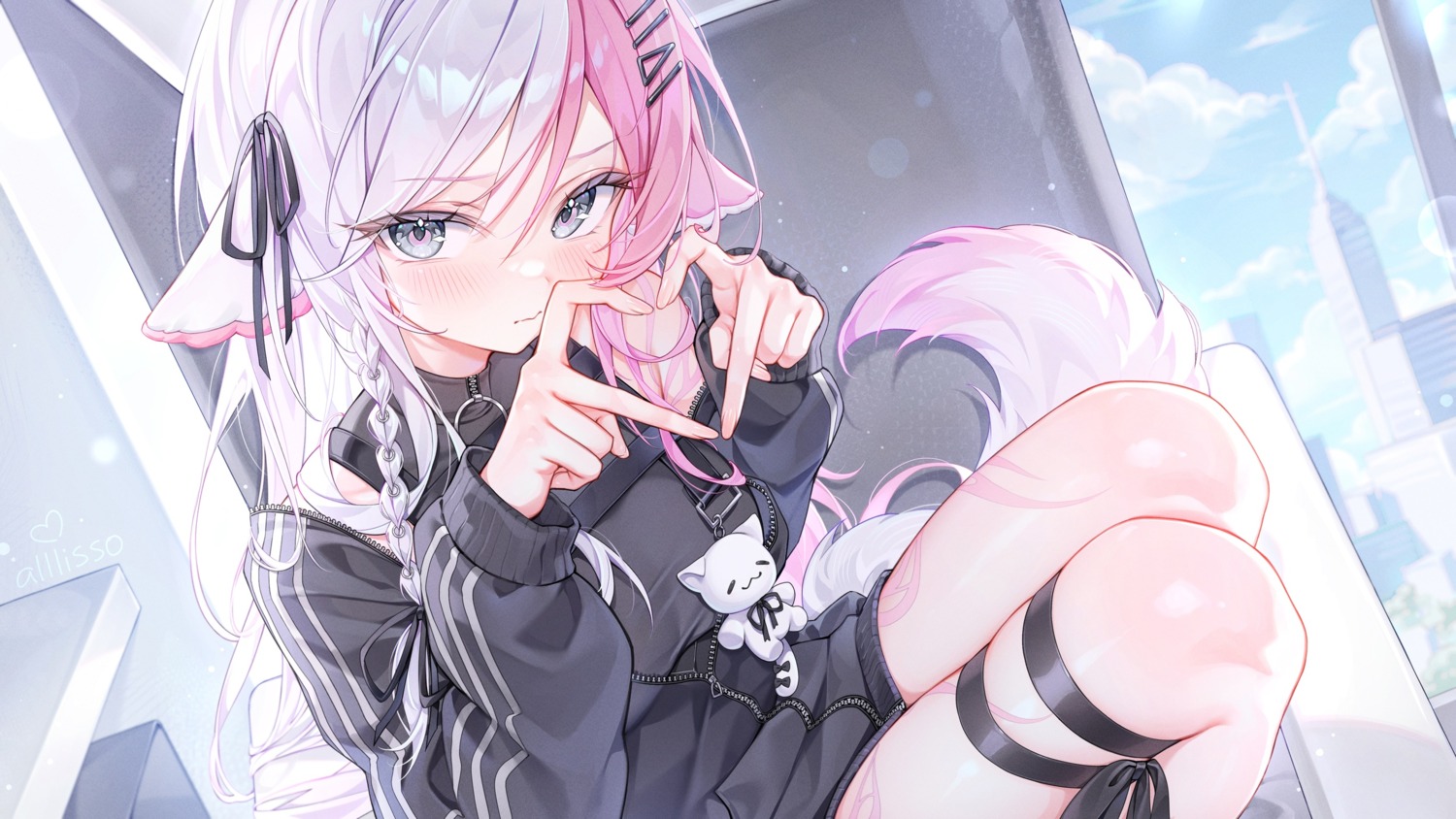 alllisso, animal_ears, garter, tail, tattoo, wallpaper