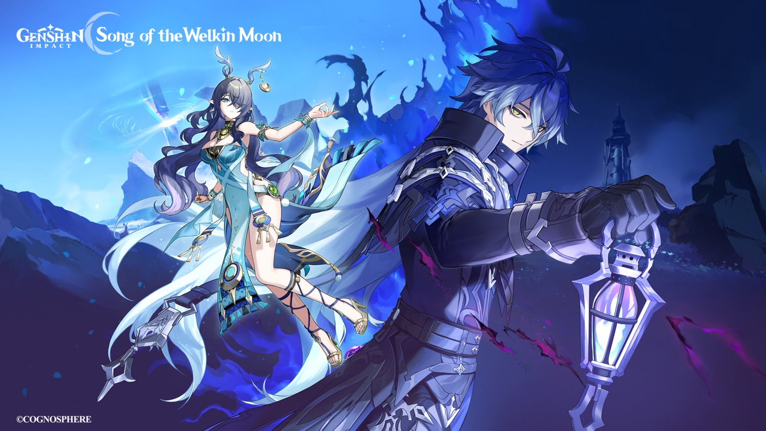 dress, genshin_impact, heels, horns, kyryll_chudomirovich_flins, lauma, no_bra, pointy_ears, tagme, wallpaper