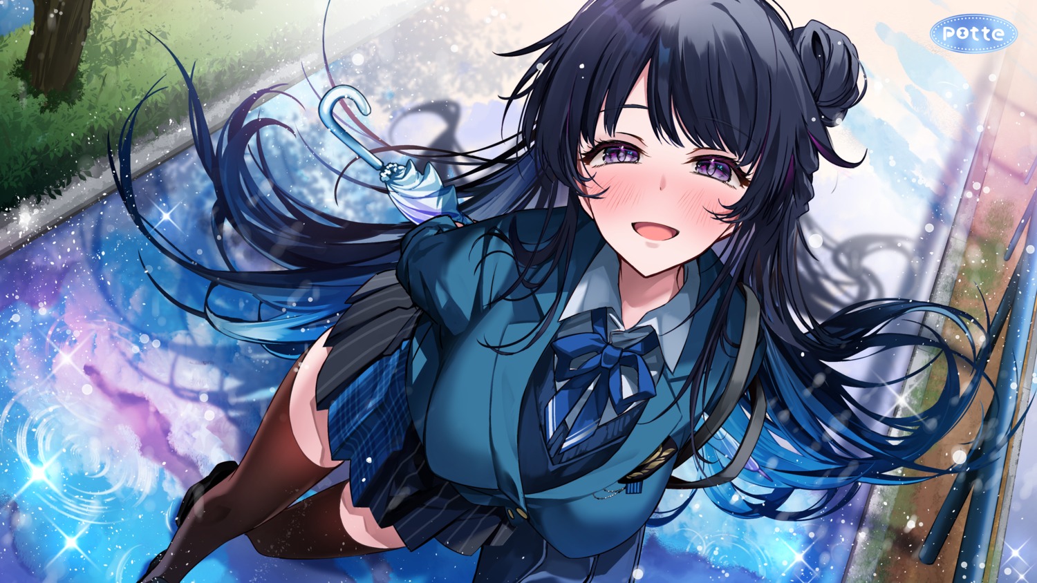 hirai_yuzuki, potte, seifuku, sweater, thighhighs, umbrella, wallpaper