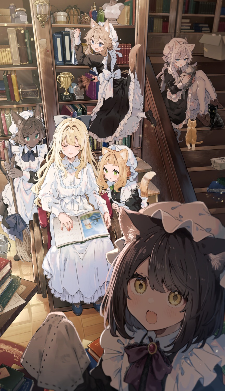 animal_ears, bloomers, dress, ikeuchi_tanuma, maid, neko, nekomimi, pantyhose