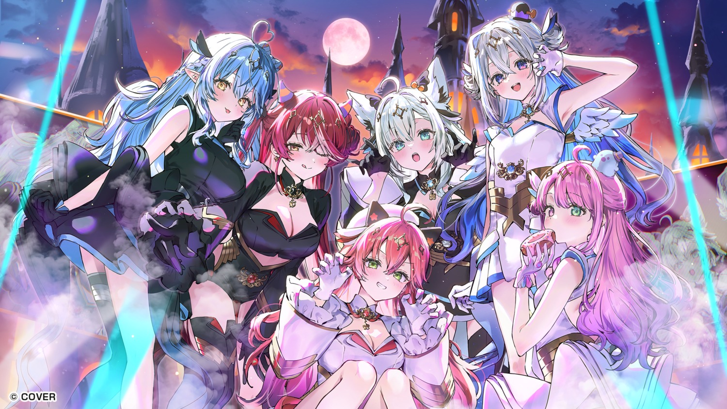 amane_kanata, animal_ears, elf, halloween, heterochromia, himemori_luna, hololive, hololive_gamers