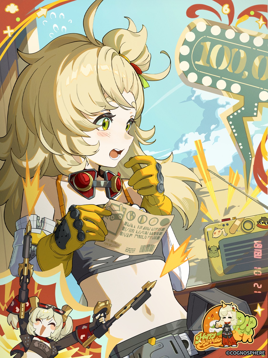 burnice_white, chibi, gun, megane, piper_wheel, tagme, torn_clothes, zenless_zone_zero
