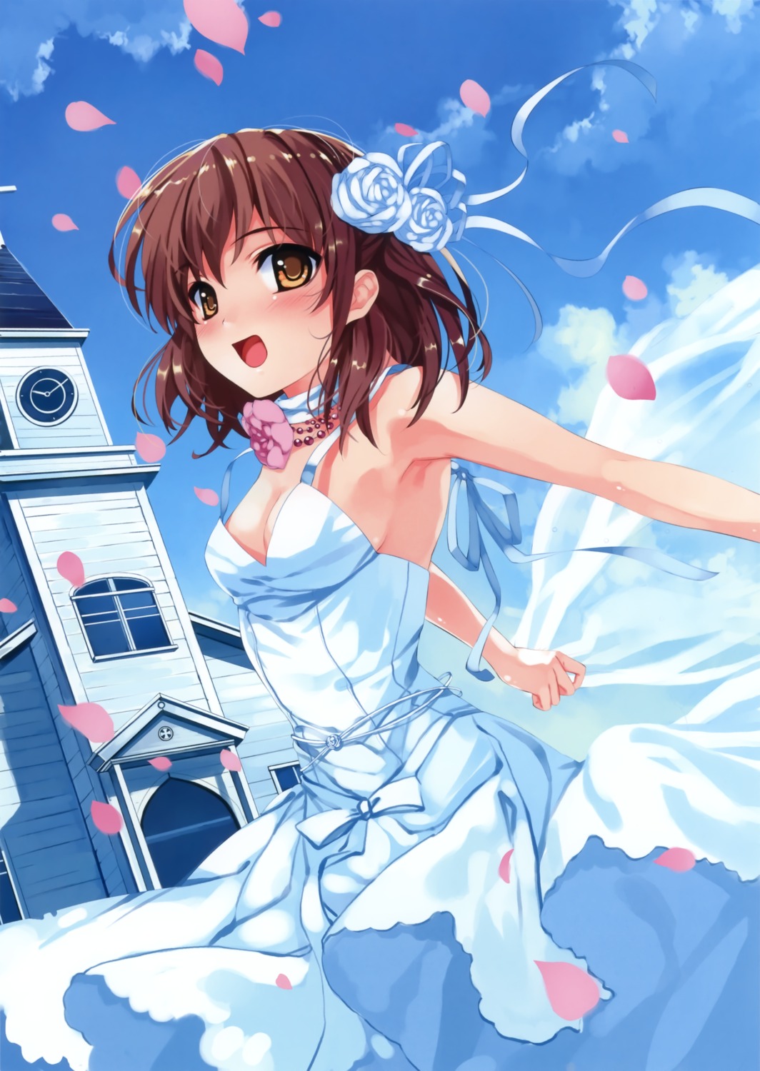 abhar, dress, misaki_kurehito, no_bra, skirt_lift, suiheisen_made_nan_mile?, tsuyazaki_kokage, wedding_dress