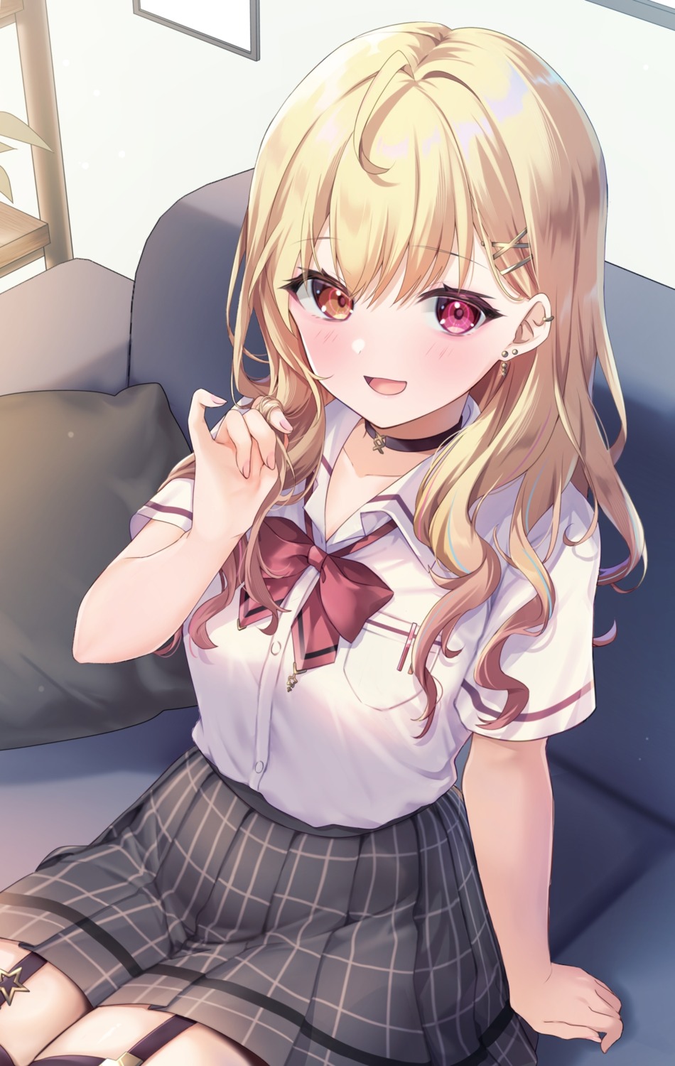 heterochromia, hoshikawa_sara, nijisanji, seifuku, stockings, thighhighs, tojo_(natumi1412)