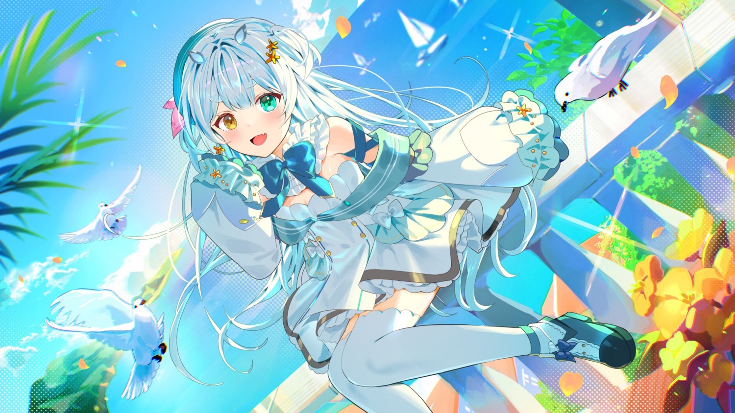 azna, dress, heterochromia, indie_virtual_youtuber, thighhighs, umino_yuki