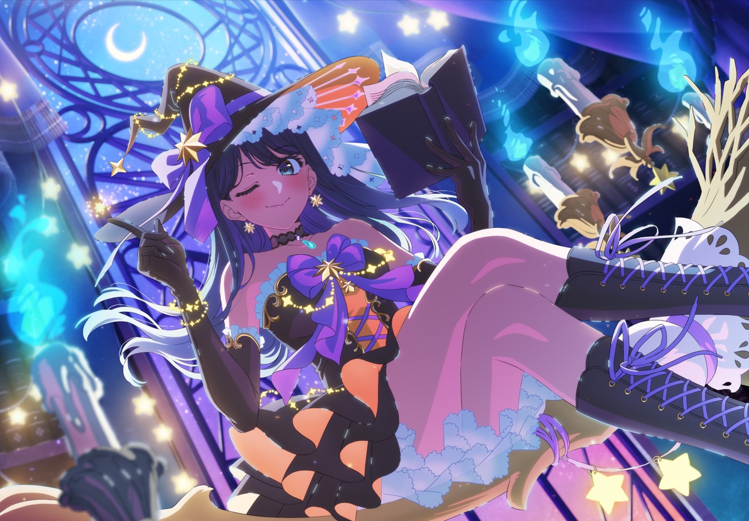 [oshi_no_ko], dress, halloween, kurokawa_akane, no_bra, sakurai_kotono, skirt_lift, witch