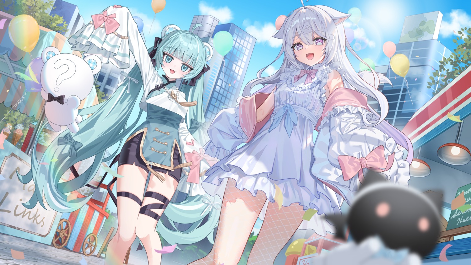 animal_ears, asian_clothes, detexted, dress, fishnets, garter, komiya_latte, pantyhose