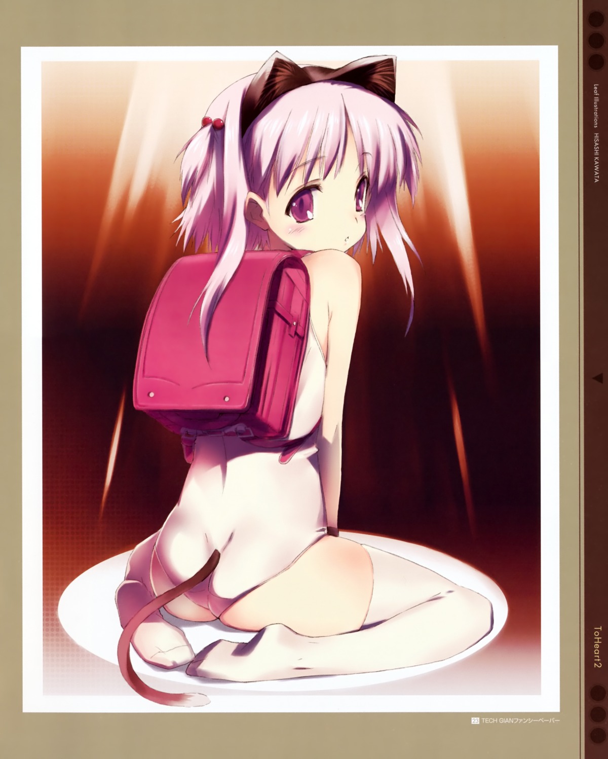 animal_ears, kawata_hisashi, leaf, nanako, nekomimi, school_swimsuit, swimsuits, tail, thighhighs, to_heart_(series), to_heart_2