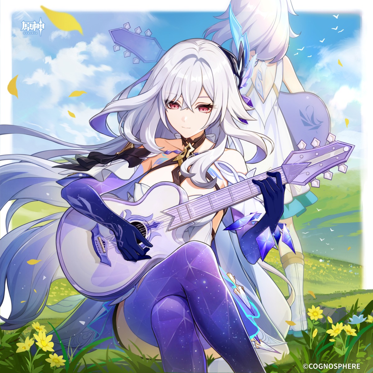 genshin_impact, guitar, no_bra, skirk, tagme, tattoo, thighhighs