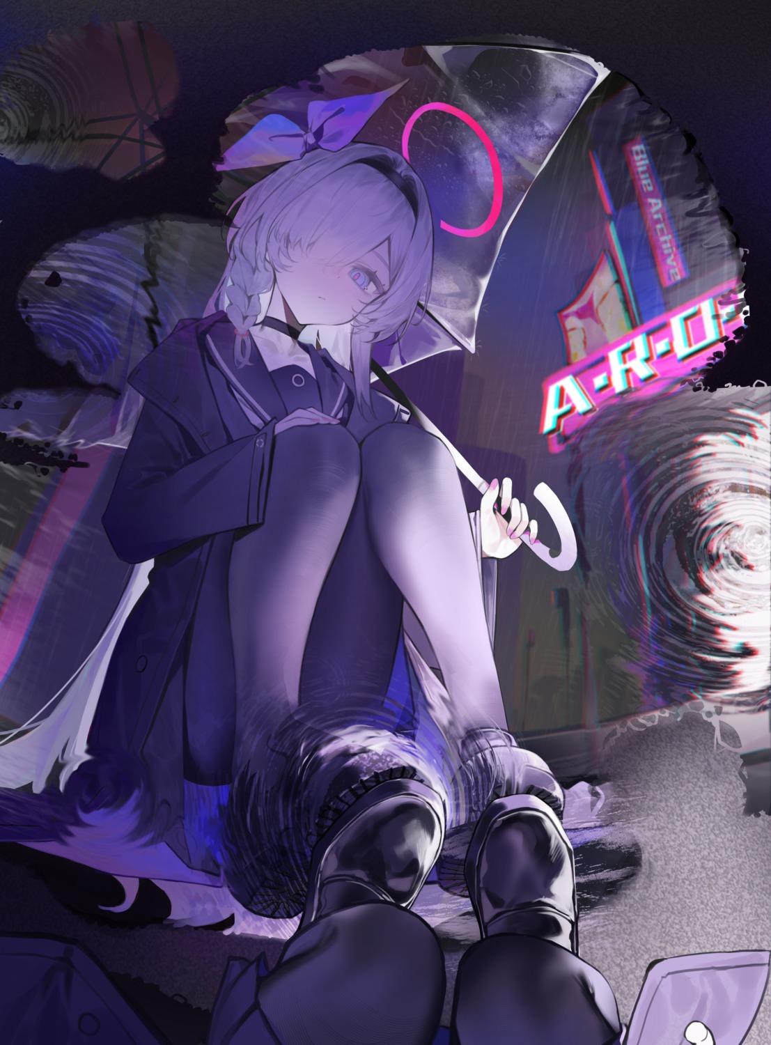 arona_(blue_archive), bai_yao_(user_ygua7252), blue_archive, halo, pantyhose, plana_(blue_archive), seifuku, skirt_lift, umbrella
