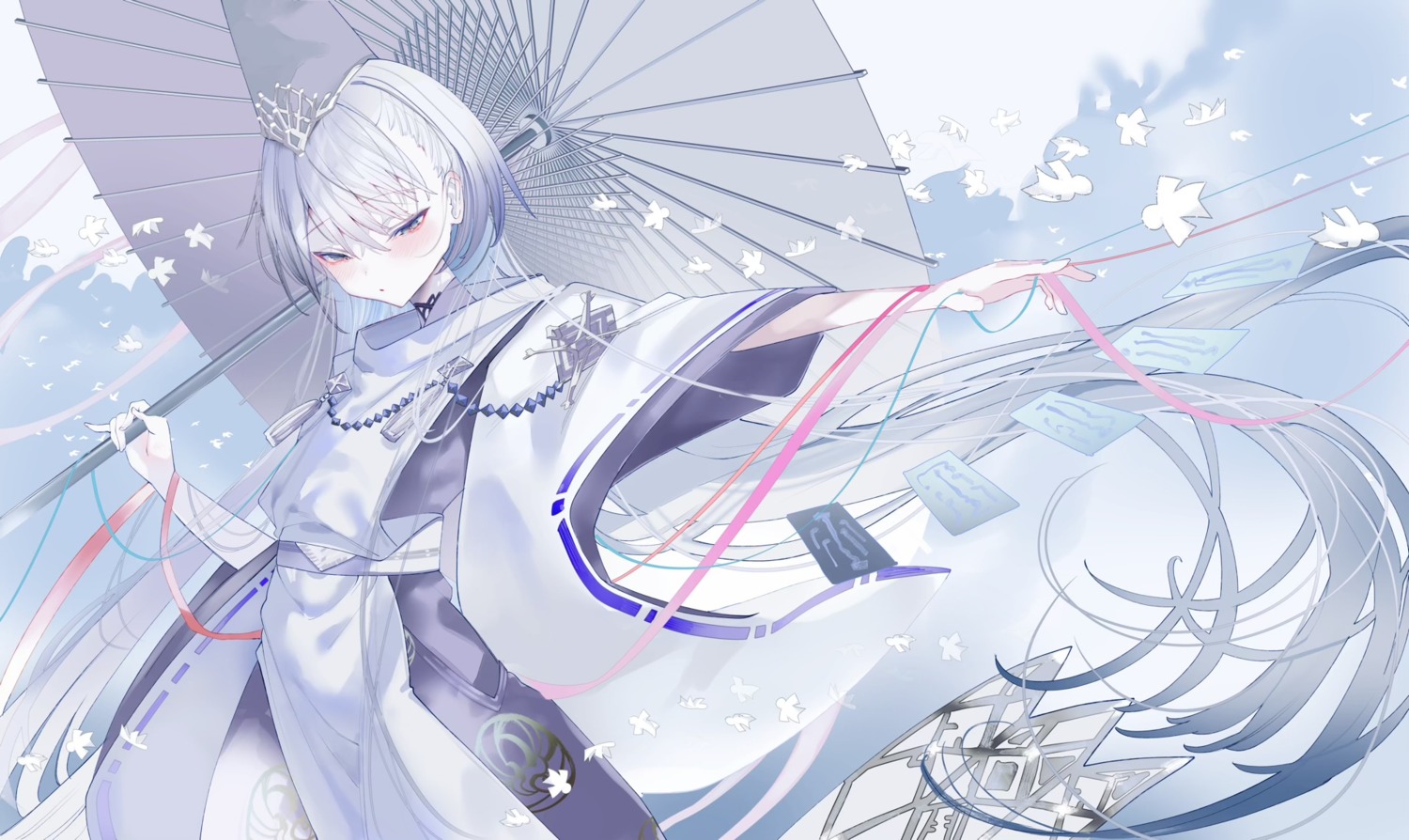 1-gou_(111touban), japanese_clothes, kuon_(shadowverse), shadowverse, umbrella
