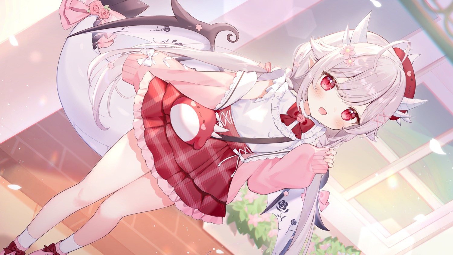 horns, indie_virtual_youtuber, kamuri_amuru, pointy_ears, rucaco, sweater, tail, wings