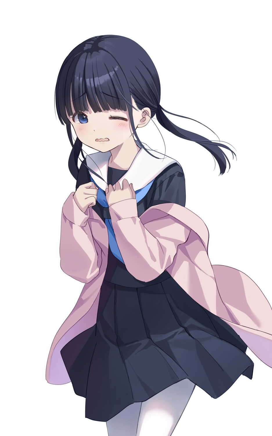 na-ga, pantyhose, seifuku, skirt_lift, sweater
