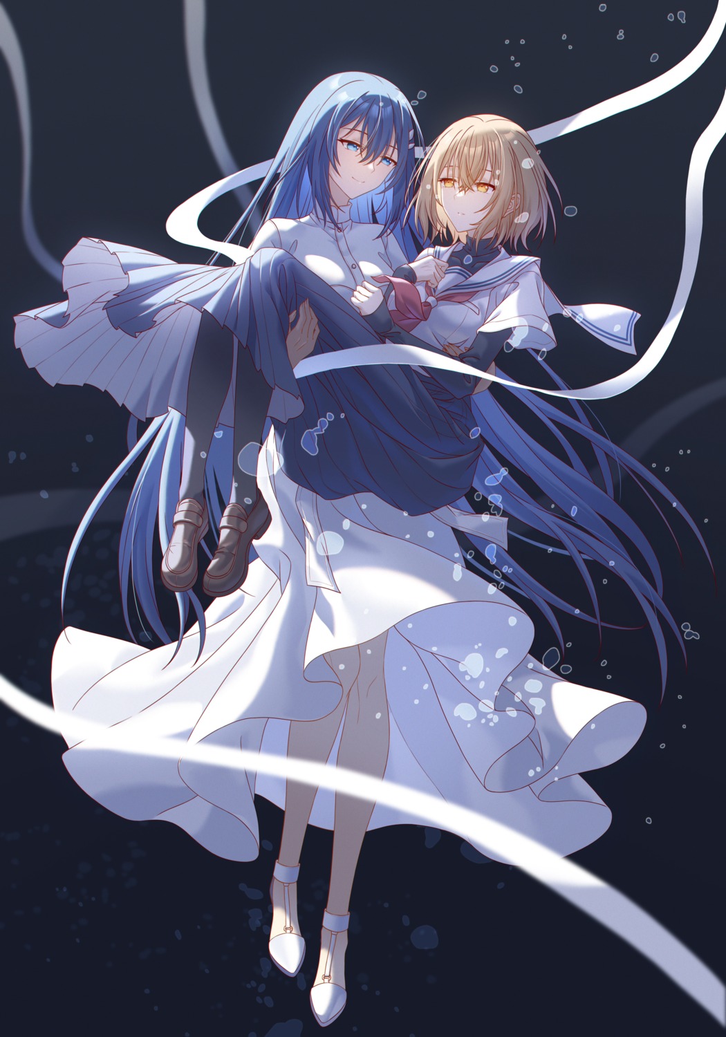 dress, innoarukugyou, oumi_shiori, seifuku, skirt_lift, watashi_wo_tabetai_hitodenashi, yaotose_hinako, yuri