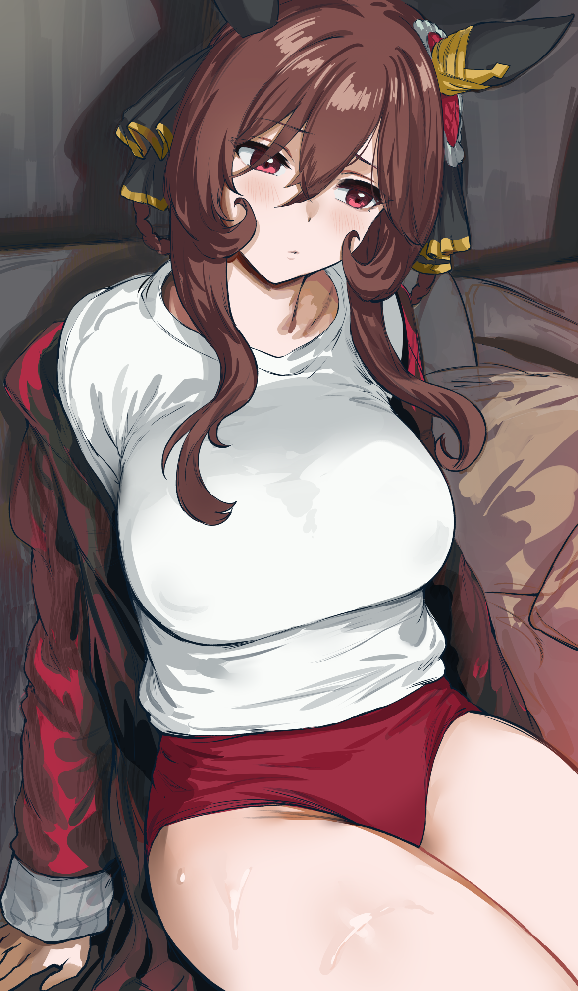 animal_ears, buruma, gentildonna_(umamusume), gym_uniform, hews, sketch, uma_musume_pretty_derby, wet