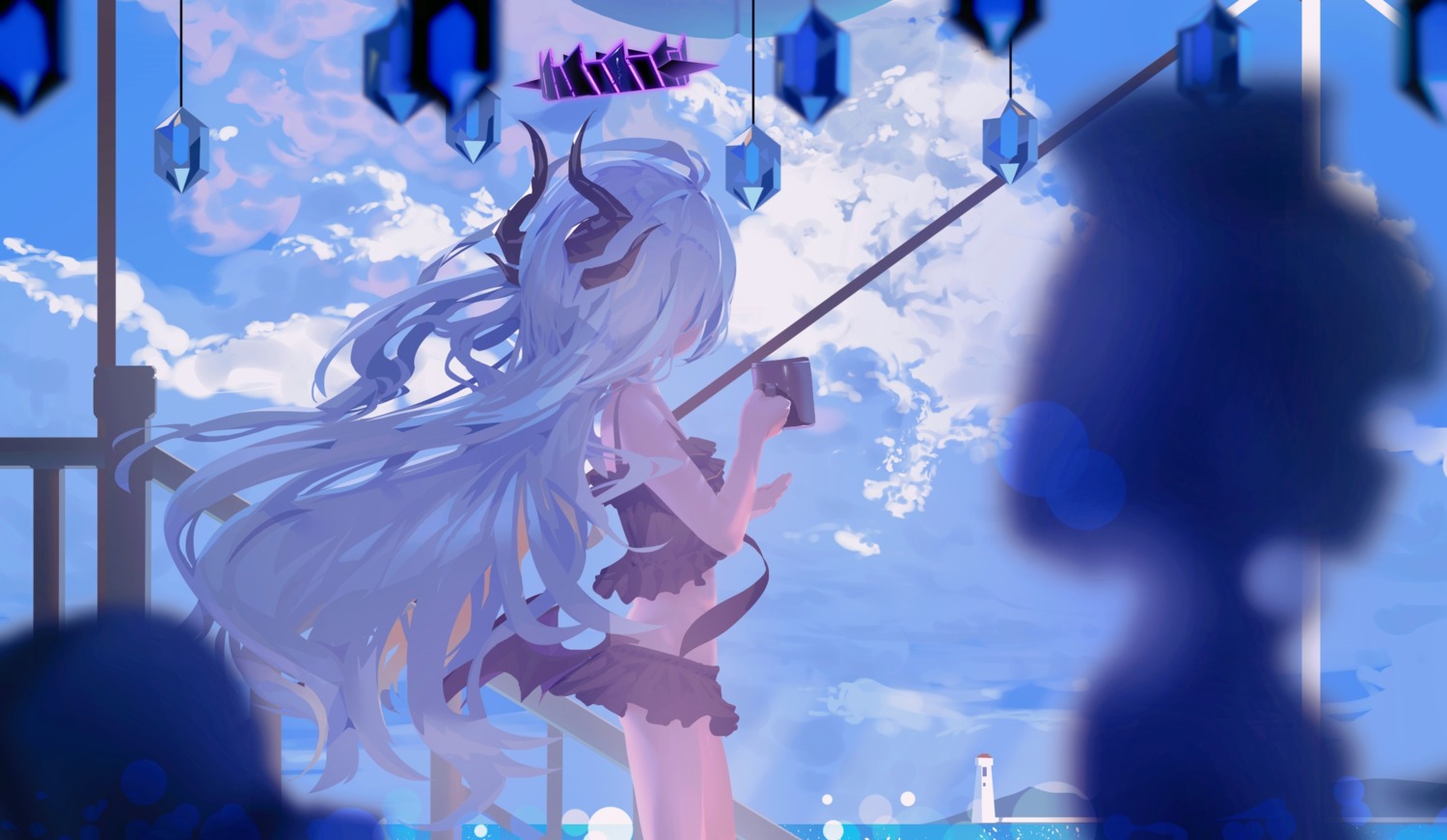 bikini, blue_archive, devil, halo, horns, qian_he_shui_cheng, sorasaki_hina, swimsuits, wings