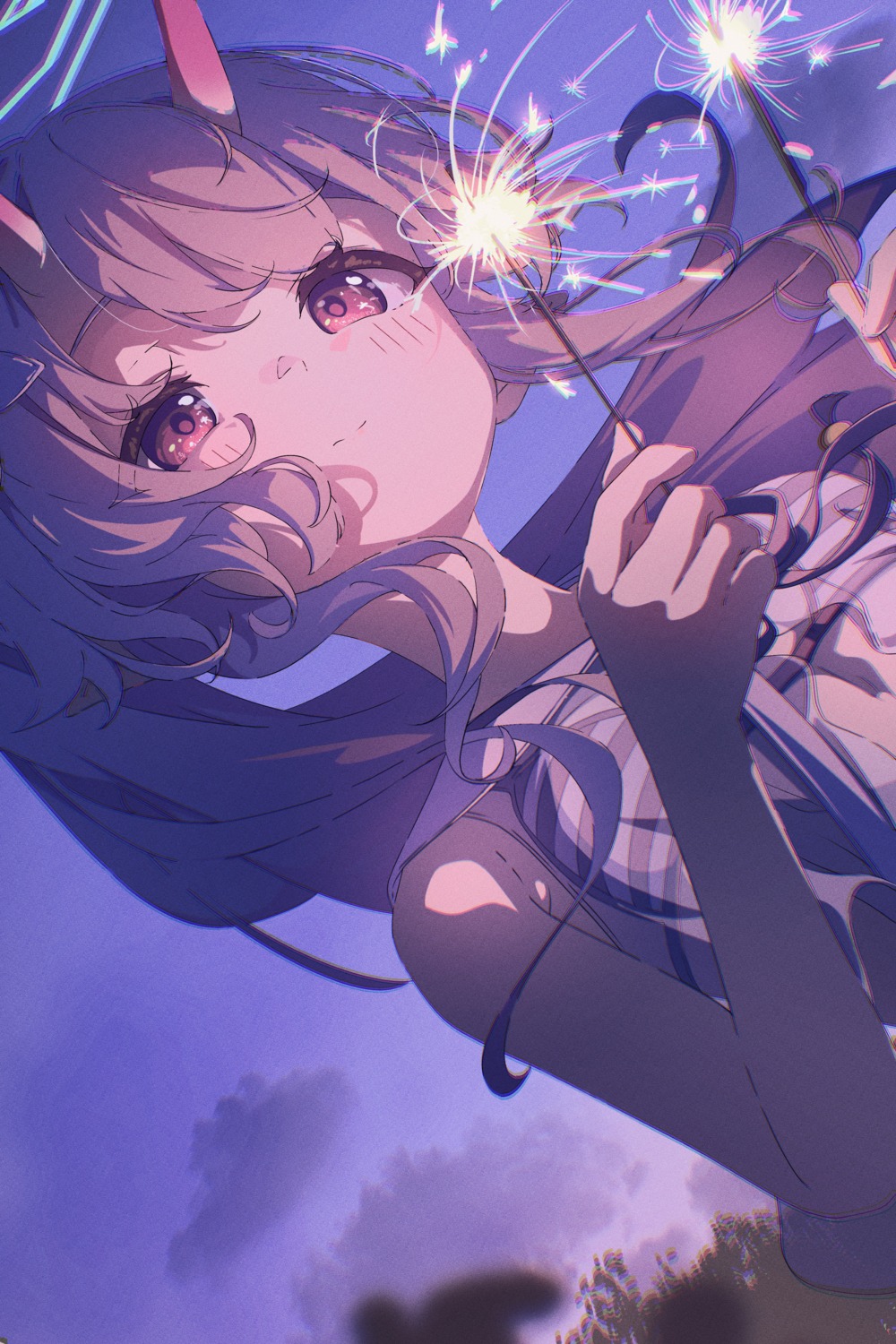 bikini_top, blue_archive, halo, horns, kazueru, pointy_ears, see_through, seifuku