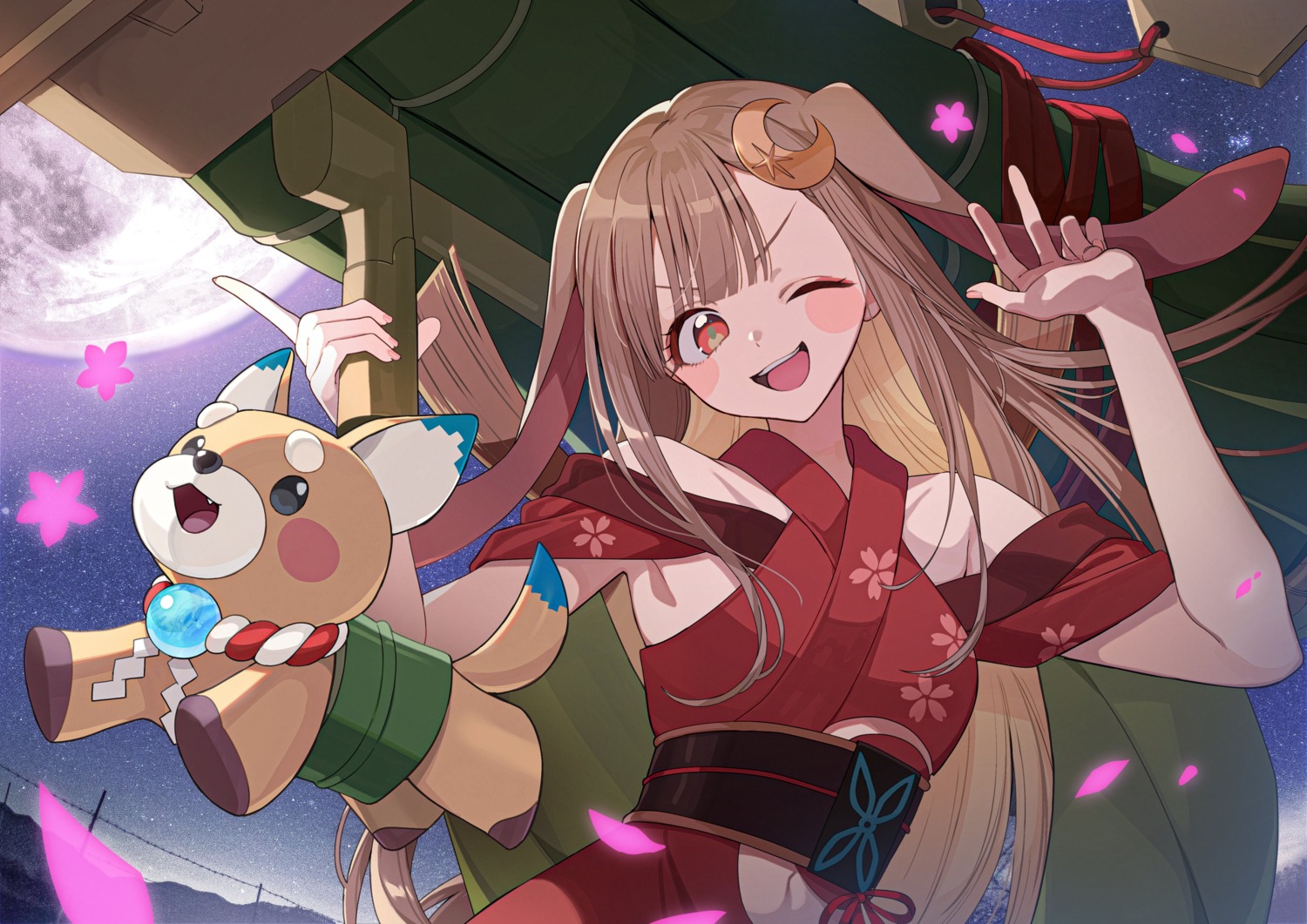 animal_ears, bunny_ears, chou_kaguyahime!, japanese_clothes, kaguya_(chou_kaguyahime!), nishizawa_5mm, taketori_overnight_sensation_(vocaloid), vocaloid